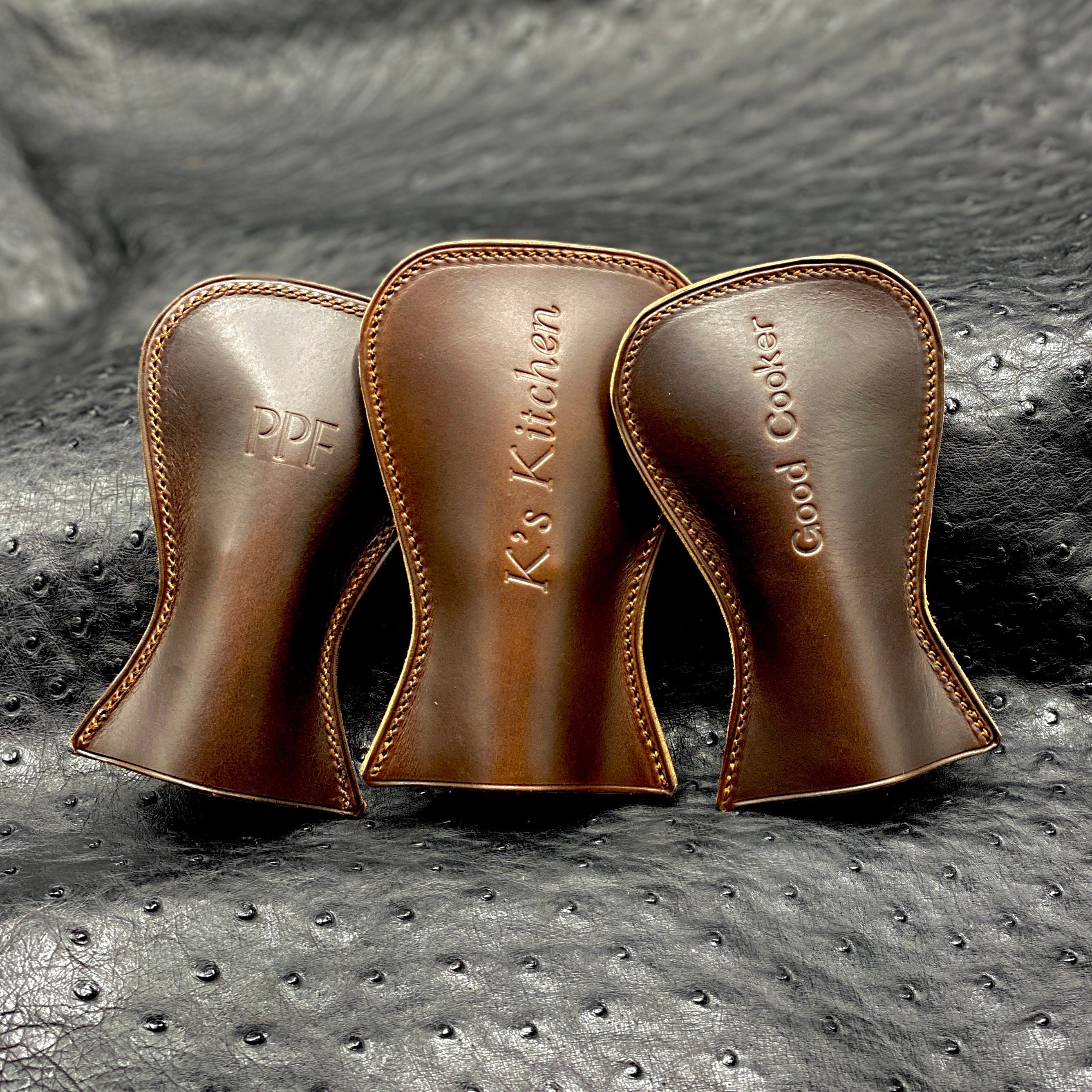 Engraved Cast Iron Skillet Handle Cover in Horween Leather. | Etsy