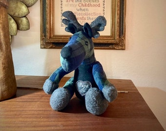 Memory Moose with Memory Pocket Made from Loved Ones Clothing/Blankets to Remember Them by: