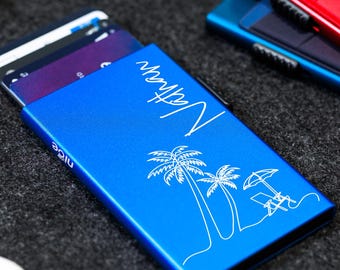 Personalized Minimalist Wallet for Men & Women - Adventure Series, Ultra Slim Card Wallet, Aluminum Wallet w/ RFID Guard  | Nice Wallet