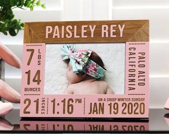 Baby Girl Birth Announcement Picture Frame, Personalized Baby Frame w/ Birth Stats, Nursery Decor, Newborn Gift