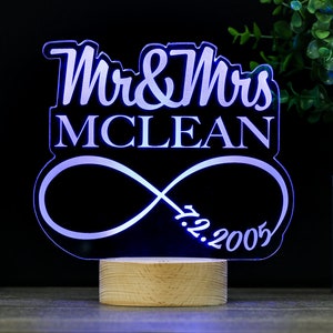 Mr & Mrs Wedding Anniversary Sign Decor Couples LED Table Light or Gift for Couple