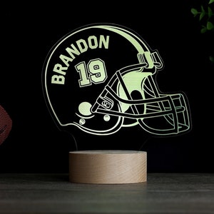 Football Helmet LED Night Light, Kid's Football Decor Lamp, Birthday Gift, Coach Name Sign, Fathers Day Premium HoloGLO (ACR-WA130)