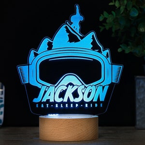 Snowboarding Kid's Night Light, Personalized Snowboarder Decor Lamp Birthday Gift, Name Sign, Premium HoloGLO ACR-WA145 image 2