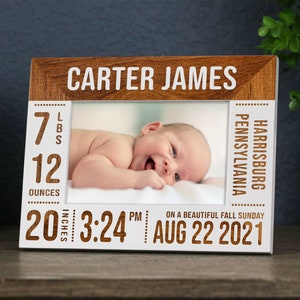 Baby Picture Frame, Nursery Decor, Personalize Birth Stat Picture Frame Gift, Baby Announcement Frames for Newborn Baby Boy or Baby Girl
