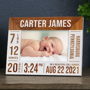 Baby Picture Frame, Nursery Decor, Personalize Birth Stat Picture Frame Gift, Baby Announcement Frames for Newborn Baby Boy or Baby Girl