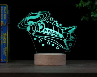 Space Shuttle Decor Kid's Night Light, Personalized Rocket Ship LED Lamp, Nursery Baby Room, Name Sign Birthday Gift, Premium HoloGLO