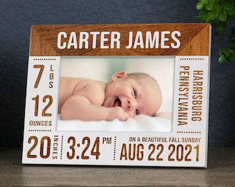 Baby Picture Frame, Nursery Decor, Personalize Birth Stat Picture Frame Gift, Baby Announcement Frames for Newborn Baby Boy or Baby Girl