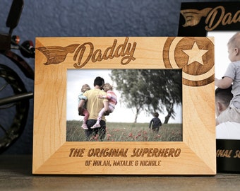 Superhero Daddy Personalized Picture Frame, First Fathers Day, Gift for New Dad, Papa or Grandpa, Hero Super Dad Birthday Gift from Son