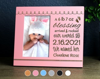 Personalized Birth Announcement Picture Frame, Baby Stat, Newborn Baby Boy Girl Nursery Decor, New Mom Birthday, New Parents Baby Gift