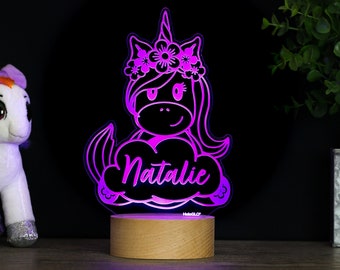 Lampe de décoration de licorne magique, veilleuse personnalisée, chambre d’enfants, décor de crèche de fille, cadeau de signe de nom, HoloGLO Premium