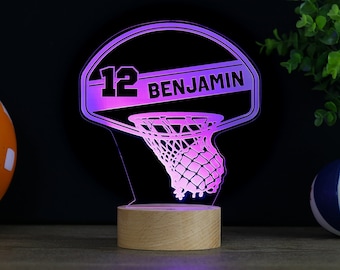 Basketball LED Night Light, Kid's Basketball Decor Lamp, Birthday Gift, Coach Name Sign, Sports Room Premium HoloGLO (ACR-WA138)