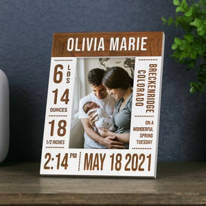 Baby Picture Frame, Nursery Decor, Personalize Birth Stat Picture Frame Gift, Baby Announcement Frames for Newborn Baby Boy or Baby Girl image 2