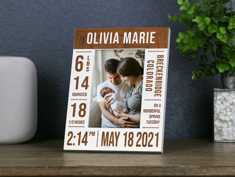 Baby Picture Frame, Nursery Decor, Personalize Birth Stat Picture Frame Gift, Baby Announcement Frames for Newborn Baby Boy or Baby Girl image 2