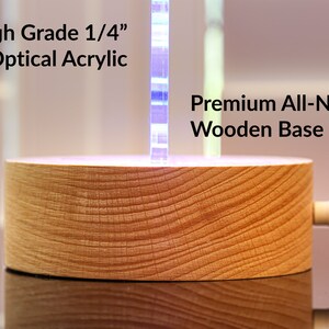 May include: A wooden base with a natural wood grain finish. The base is round and has a cord attached to it. The text "Premium All-Natural Wooden Base" is visible in the image.