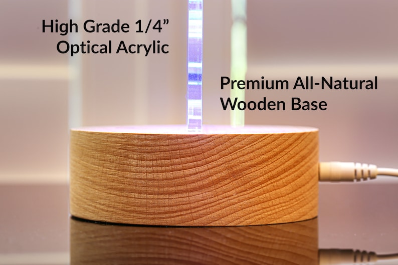 May include: A wooden base with a natural wood grain finish. The base is round and has a cord attached to it. The text "Premium All-Natural Wooden Base" is visible in the image.