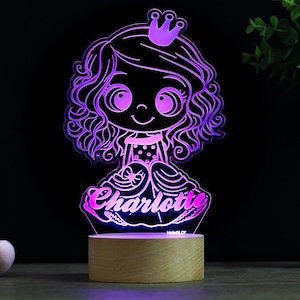Princess Decor Lamp, Personalized Night Light Gift, Daughter's Room, Nursery Baby Name Sign, Premium HoloGLO (ACR-WA141)