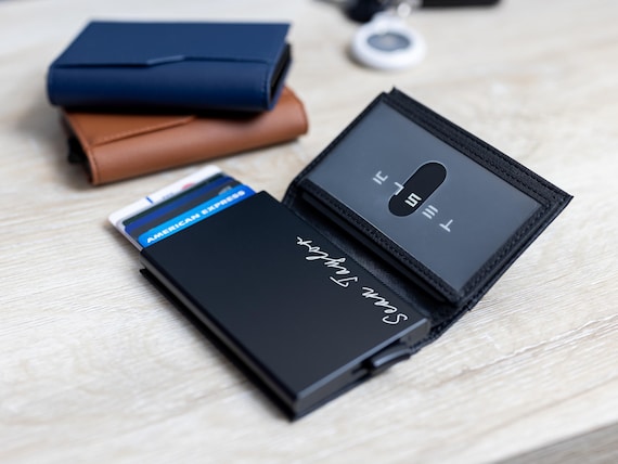Men's Personalized Wallet, Modern Bifold Card Wallet for Men w/ ID Window, Slim Leather Wallet w/ RFID Guard | Nice Wallet