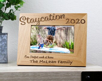 Staycation Vacation Picture Frame, Family Trip Personalized Photo for Beach, Camping, Disney, or Mountain Getaway, 2020 Gifts