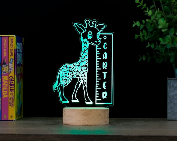 Giraffe Decor Lamp, Personalized LED Night Light, Baby Nursery Zoo Animals, Kids Room Name Sign Birthday Gift, Premium HoloGLO
