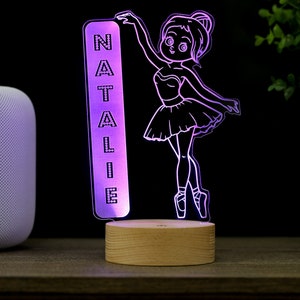 Ballerina Decor Lamp, Personalized Night Light, Kids Room, Dance Gift, Nursery Baby Name Sign, Premium HoloGLO 画像 1