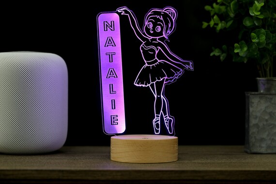 Ballerina Decor Lamp, Personalized Night Light, Kids Room, Dance Gift, Nursery Baby Name Sign, Premium HoloGLO