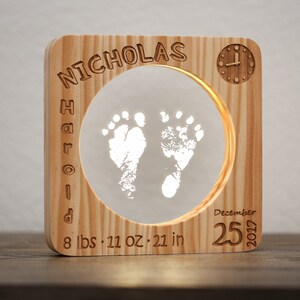 Baby Footprints & Birth Announcement Decor Lamp, Personalized Baby Room Decor Keepsake, Nursery Night Light Lamp, Baby Girl, Baby Boy