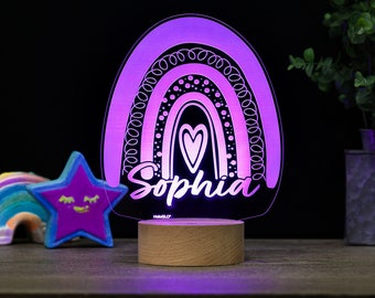 Boho Rainbow Decor Lamp, Personalized Kids LED Night Light, Nursery Baby Room Name Sign Gift, Rainbow Baby Bedroom Gift Premium HoloGLO
