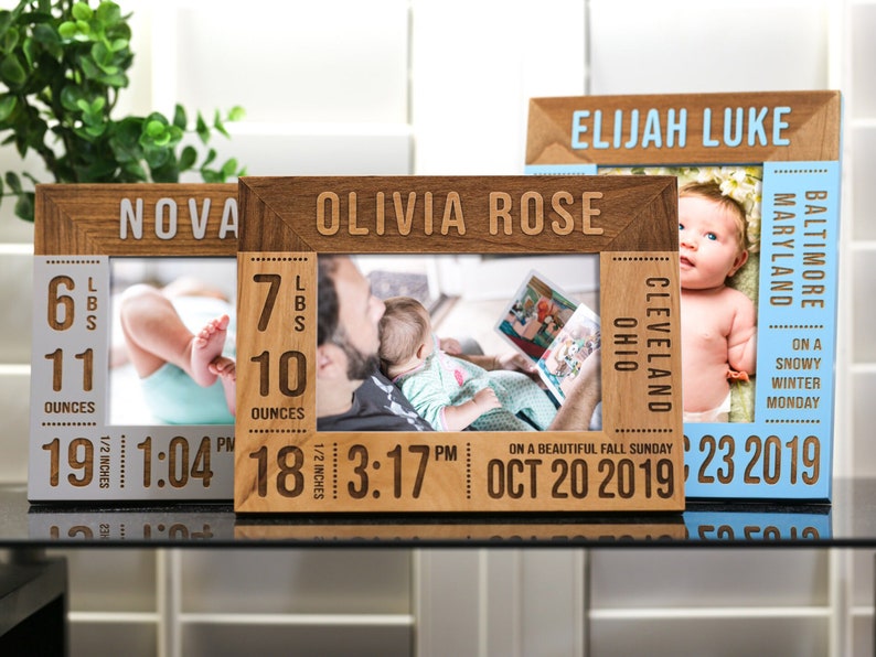 Baby Picture Frame, Nursery Decor, Personalize Birth Stat Picture Frame Gift, Baby Announcement Frames for Newborn Baby Boy or Baby Girl image 3