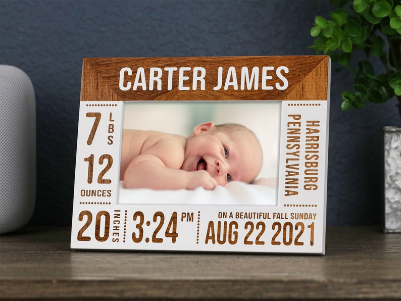 Baby Picture Frame, Nursery Decor, Personalize Birth Stat Picture Frame Gift, Baby Announcement Frames for Newborn Baby Boy or Baby Girl 