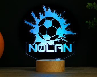 Soccer LED Night Light, Kid's Soccer Decor Lamp, Birthday Gift, Coach Name Sign, Sports Room Premium HoloGLO (ACR-WA140)