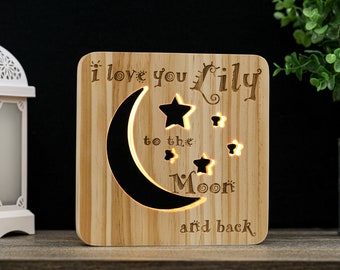 I Love You to the Moon and Back Stars Personalized Night Light, LED Decor Lamp, Baby Nursery Room, Wedding or Anniversary Gift