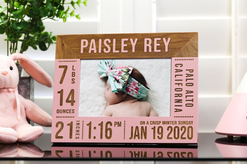 Baby Girl Birth Announcement Picture Frame, Personalized Baby Frame w/ Birth Stats, Nursery Decor, Newborn Gift 