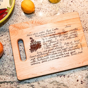Handwritten Recipe Cutting Board Gift, Personalized Cutting Board with Handle, Personalize with Mom’s Recipe, Custom Kitchen Decor Gift