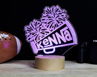 Cheer LED Night Light, Kid's Cheerleading Decor Lamp Birthday Gift, Coach Name Sign, Cheerleader Premium HoloGLO (ACR-WA153)
