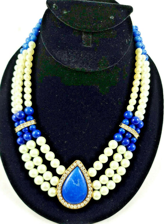 Vintage Stunning Faux Pearl Blue With Rhinestone N