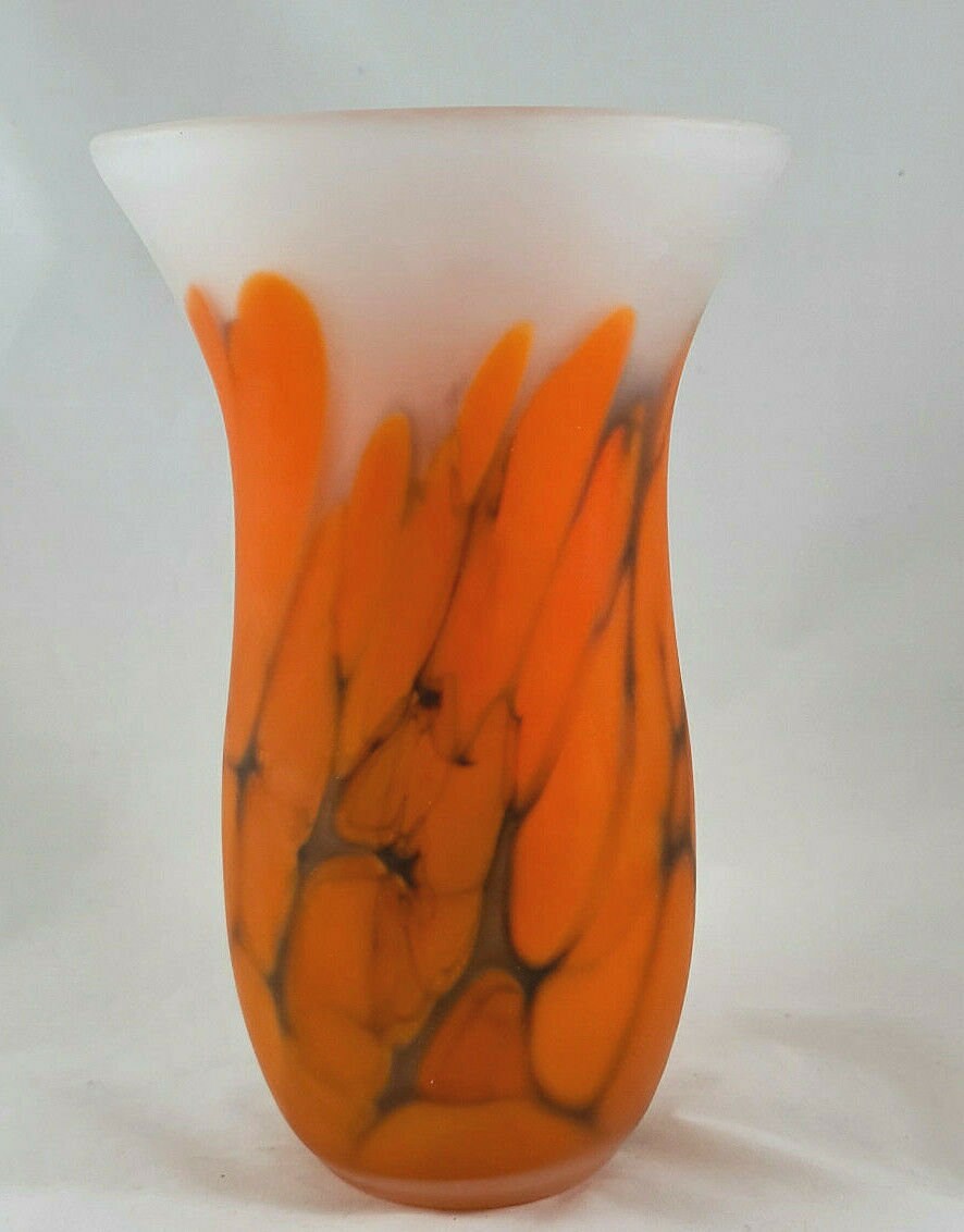 Lg Hand Blown Polish Tarnowiec Art Glass Vase Poland Opaque Etsy