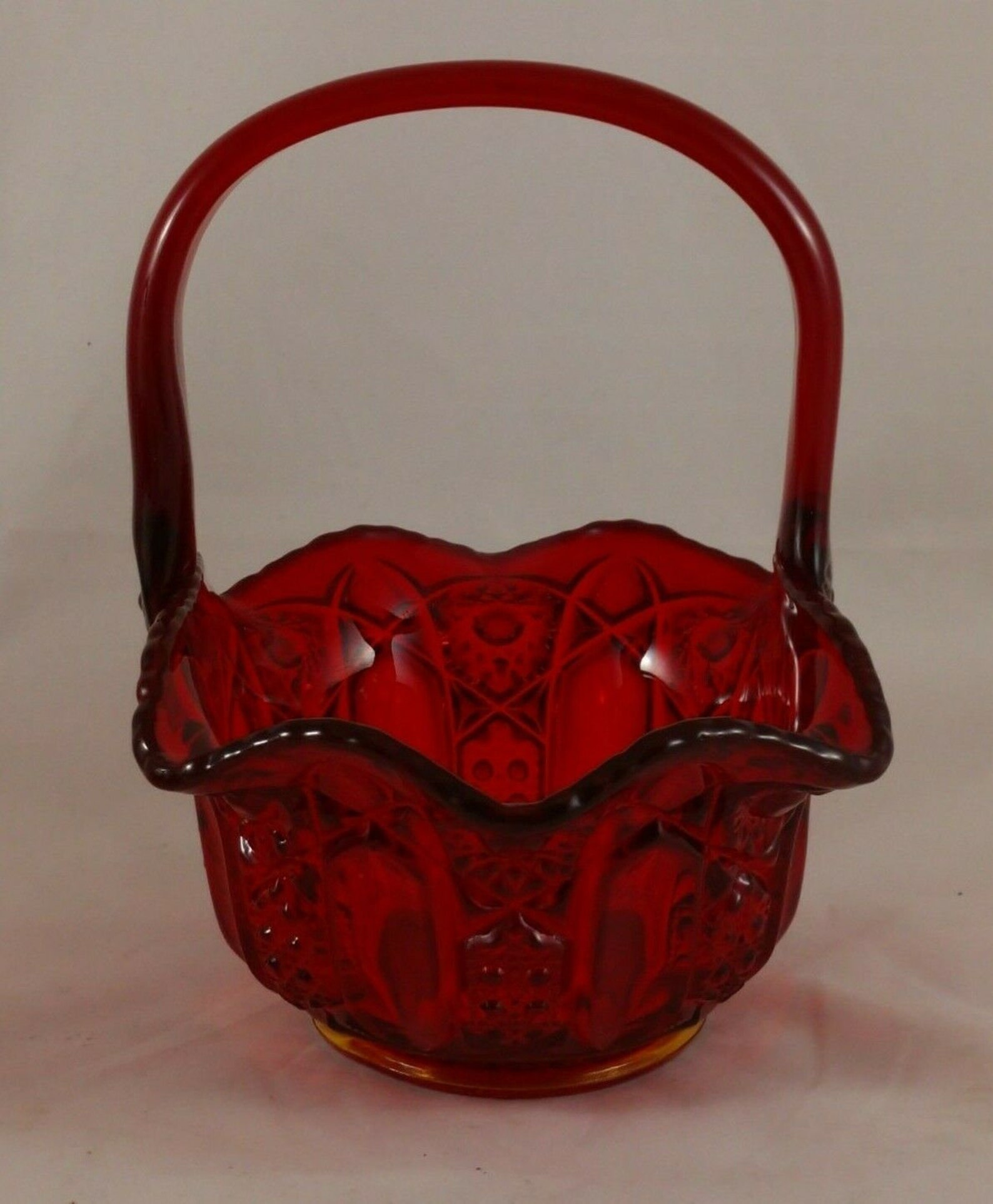 Vintage LE Smith Ruby Red Glass Basket W/Yellow Bottom Etsy