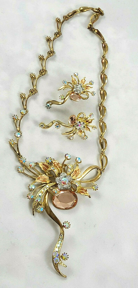 Stunning AB Crystal Gold Tone Statement Necklace w