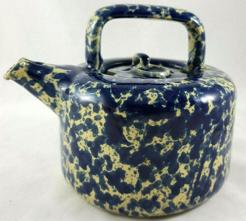 BENNINGTON POTTERS Blue Agate Pottery TEAPOT with Tea Strainer Etsy