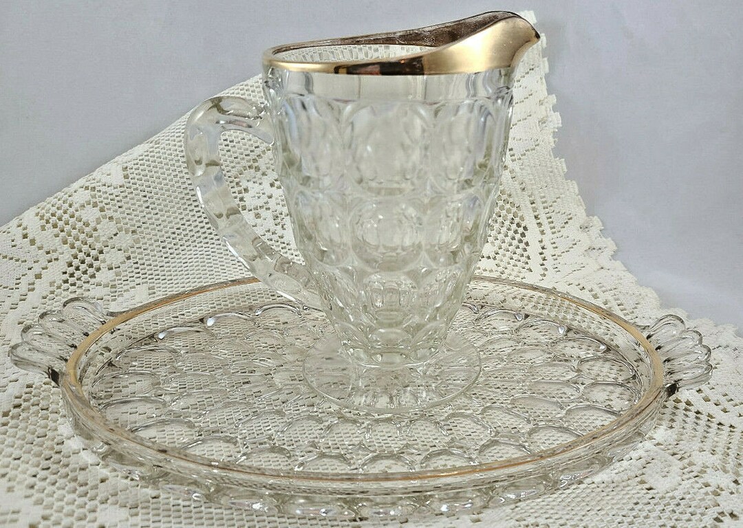 Fostoria American Pattern Anniversary Glass Pitcher W/matching Oval ...