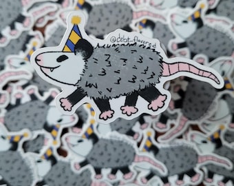 Birthday Opossum - Matte Vinyl Sticker