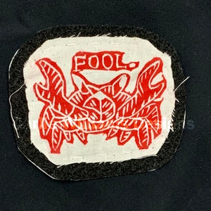 Crab 'Fool' Patch - Lino cut Print Stamp Patch, Handmade Patch, Iron On Patch