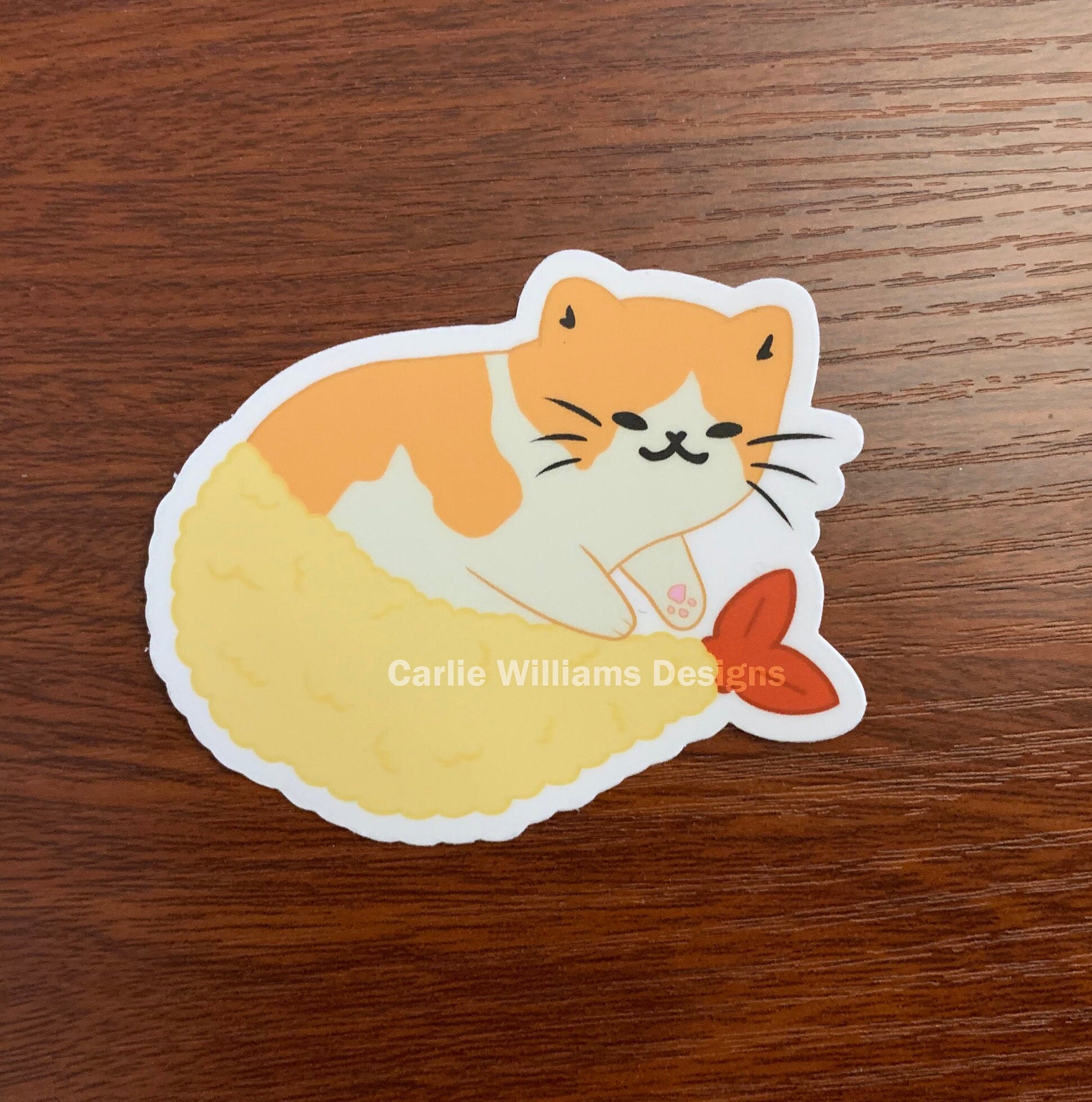 Tempura Shrimp Cat Matte Vinyl Sticker Etsy UK
