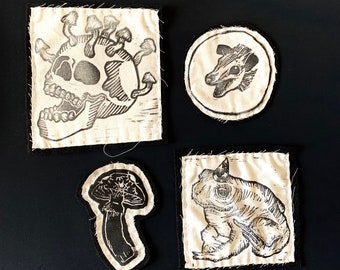 Misfit Lino Cut Print Patches - Handmade Iron On Patch