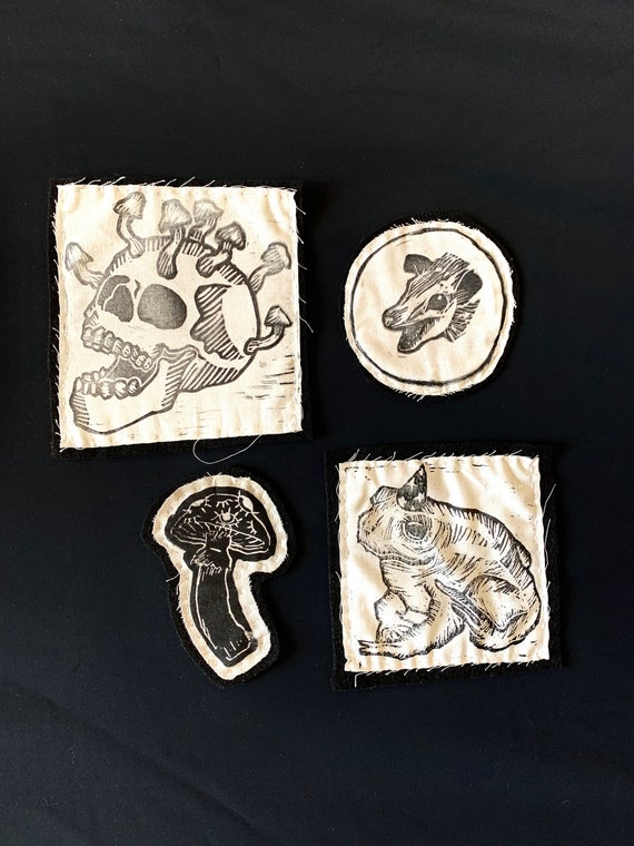Misfit Lino Cut Print Patches - Handmade Iron On Patch