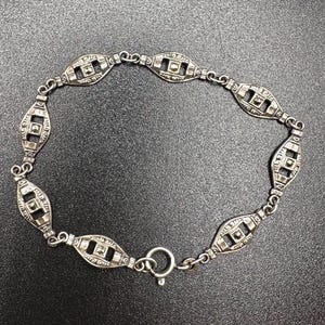 Vintage Ornate Art Deco Link Bracelet Sterling Silver 835 Size 6-1/2&quot; Clear Stone No Similar Bracelet on Etsy! 83.5% Sterling Silver Germany