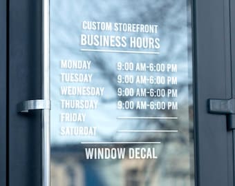 Custom Storefront Window Decal – Business Hours Vinyl Sticker