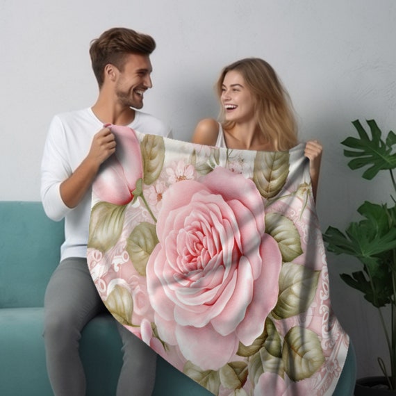 Victorian Floral Blanket Pink Bedspread Beautiful Rose Comforter Queen Size Soft Pink Large Throw 60 X 80 Shabby Chic Bedding Romantic Roses Etsy