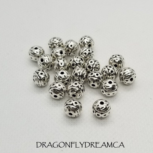 10 pieces Round Silver Spacers, Tibetan Alloy, Lead, Nickel, Cadmium Free, Antique Silver, 8mm, Hole: 1mm