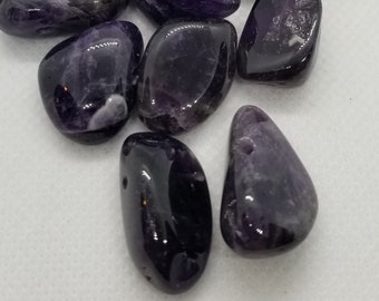 4 pcs Natural Amethyst crystals w deep purple colour, rough polish, focal, pendant, approx 23~30x12~20x6~17mm, Hole 2mm, Top Drilled